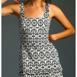 ANTHROPOLOGIE Blythe Black & White Square-neck with Straps Tiered Dress - XL NWT